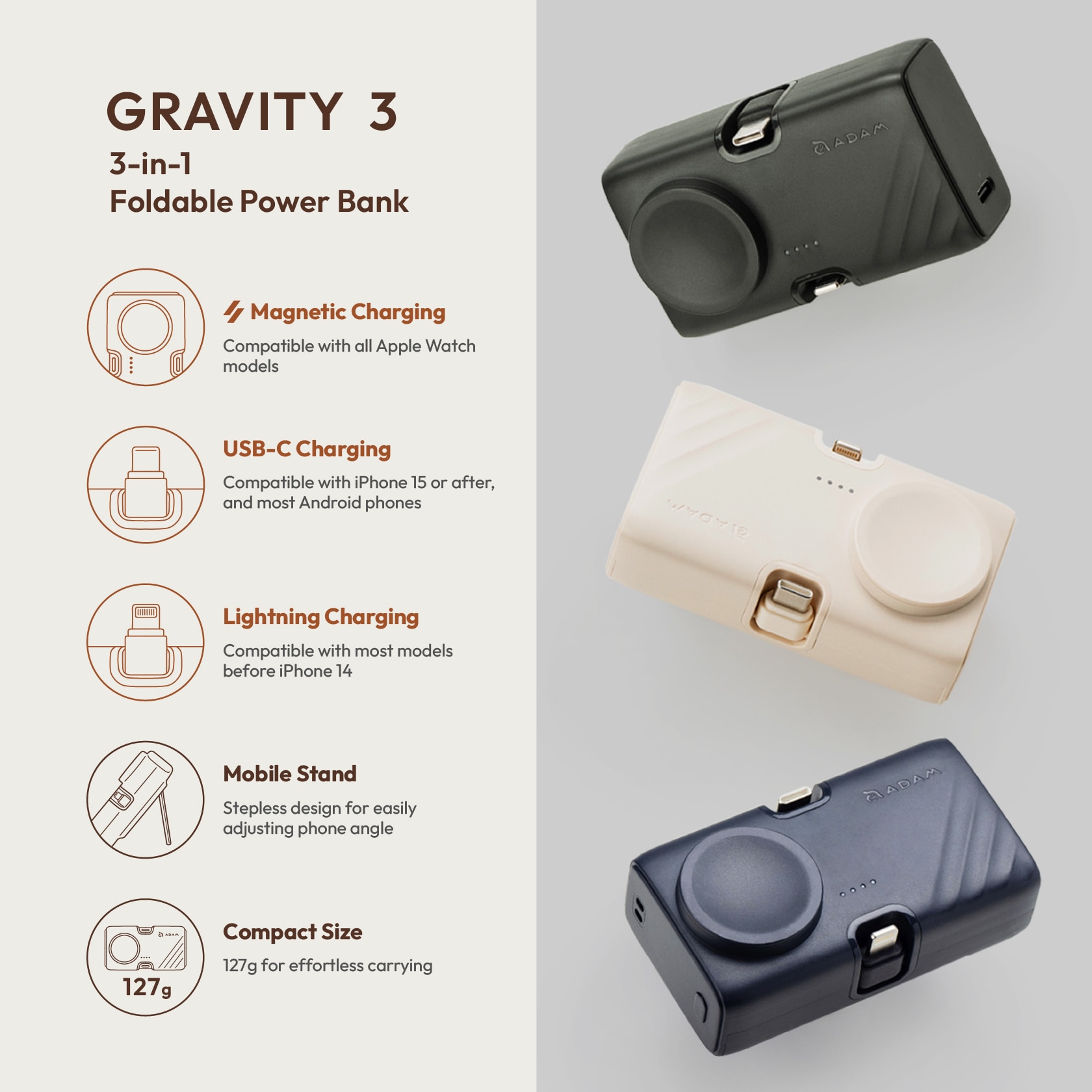 ADAM elements GRAVITY 3 3-in-1 Foldable Power Bank